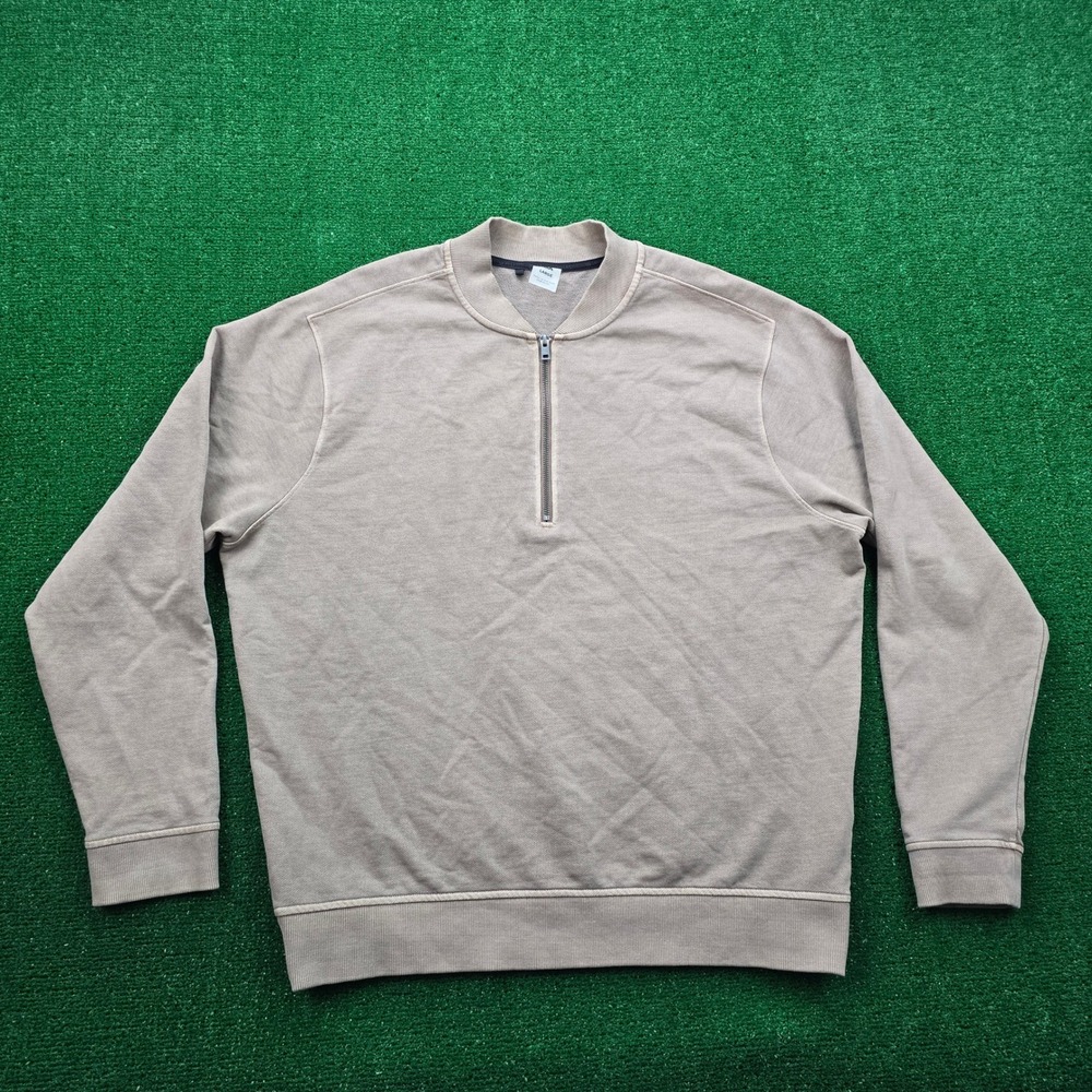 VRST Washed Terry Bomber Jacket Mens Large Beige Brown 1/4 Zip‎ Pullover Casual